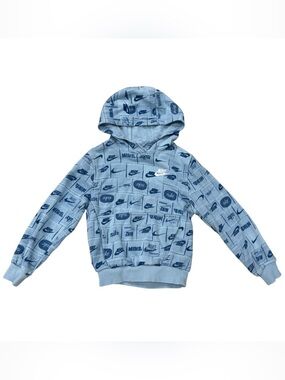 Nike Kids Light Blue All-Over Logo Hooded Sweatshirt